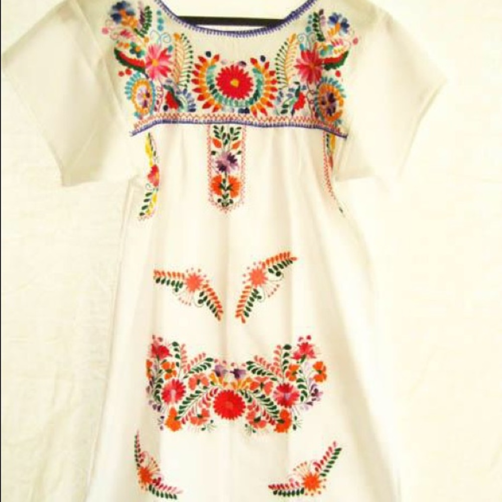 Embroidered Mexican Dress Floral Bohemian Tunic